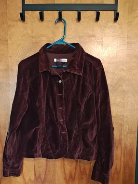 Live a Little Velvet Button-Front Shirt Jacket in Brown